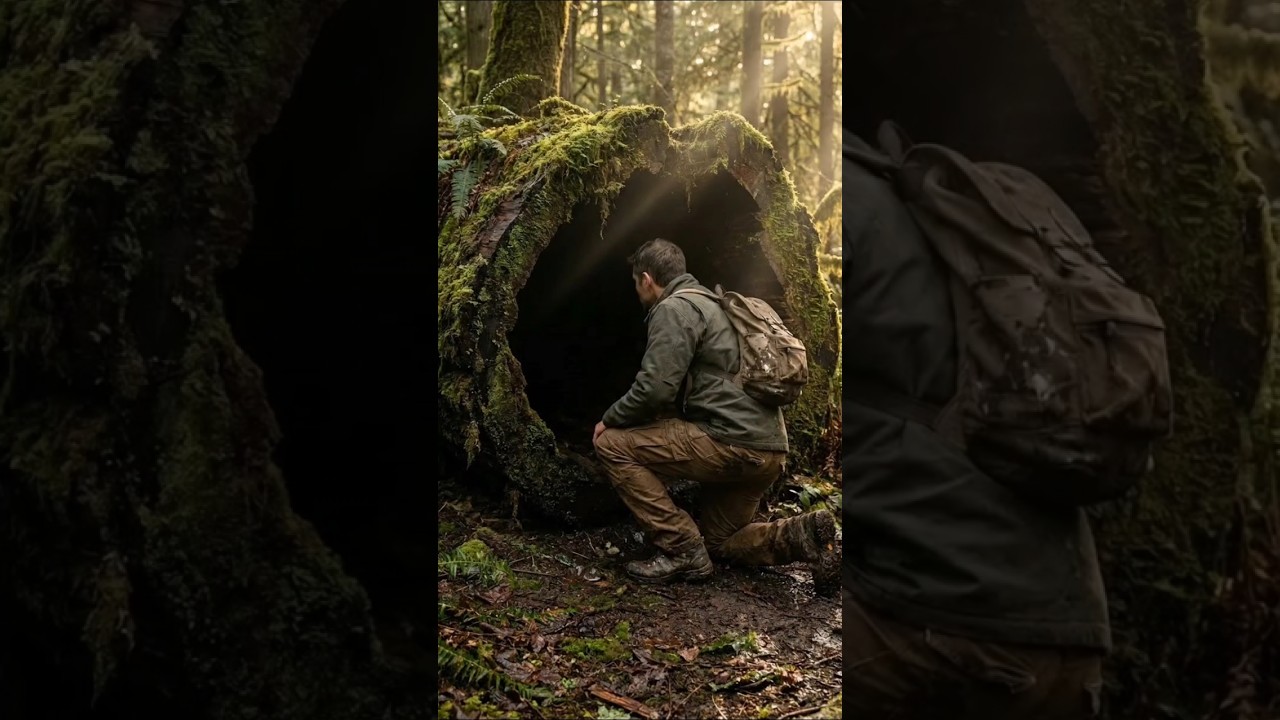 I Built a Hidden Cabin Inside a Fallen Tree (Start to Finish) #shorts #cabinbuild #oddlysatisfying