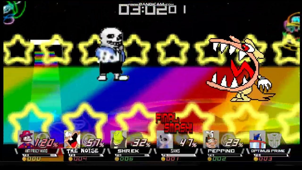 Super Smash Bros Crusade Anti-Piracy Mario vs The Noise vs Shrek vs Sans vs Peppino vs Optimus Prime
