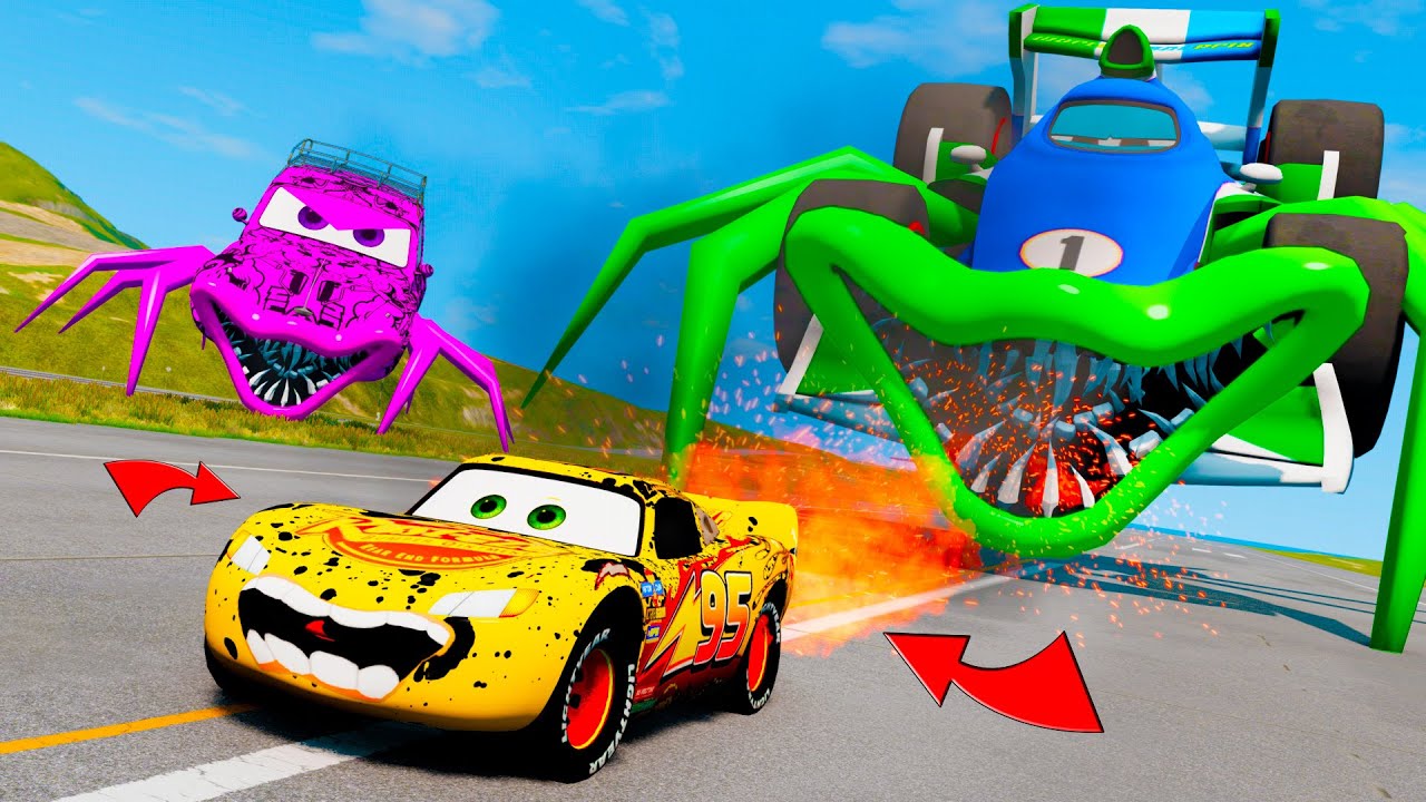 LIVE Insane Escape Mission: Lightning McQueen vs Giant Spider Monsters | BeamNG.Drive №24