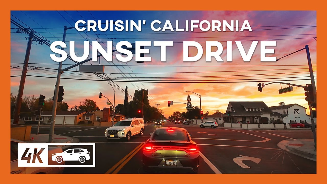 Relaxing Sunset Drive in Orange County, California - Anaheim to Tustin - Calming Dashcam 4K