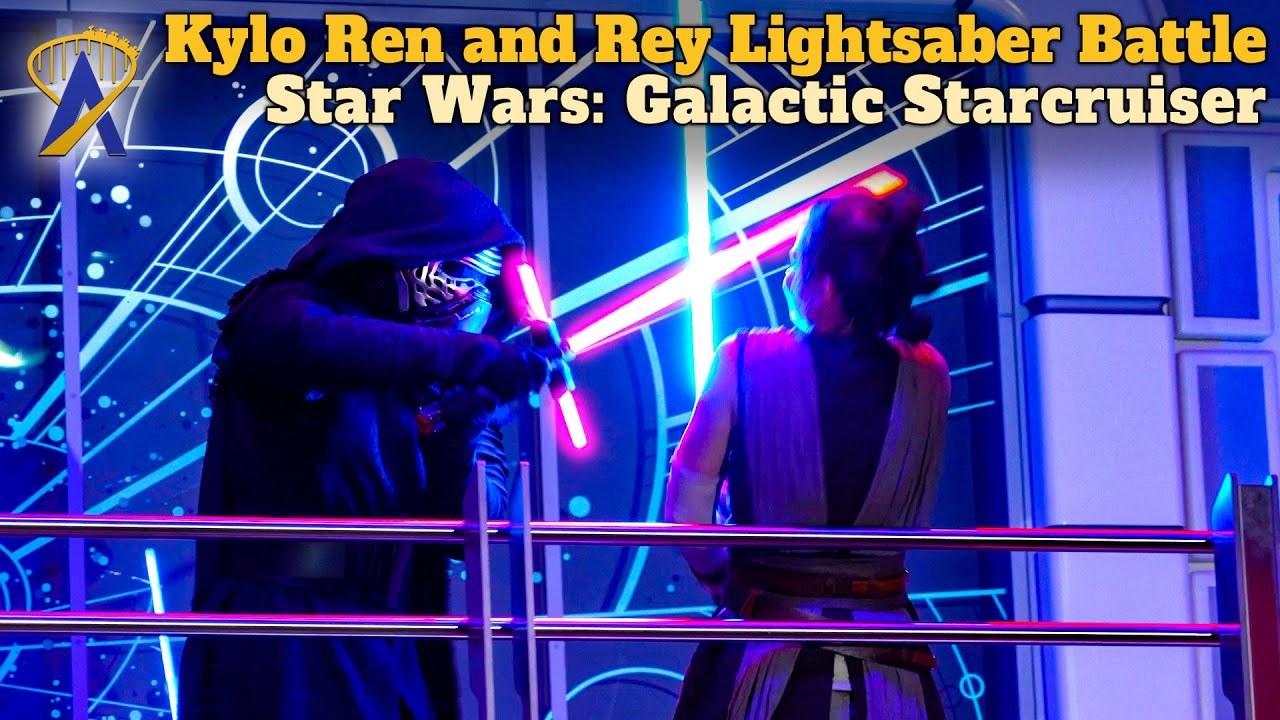 Kylo Ren and Rey Lightsaber Battle and Stunt Show on the Star Wars: Galactic Starcruiser Halcyon