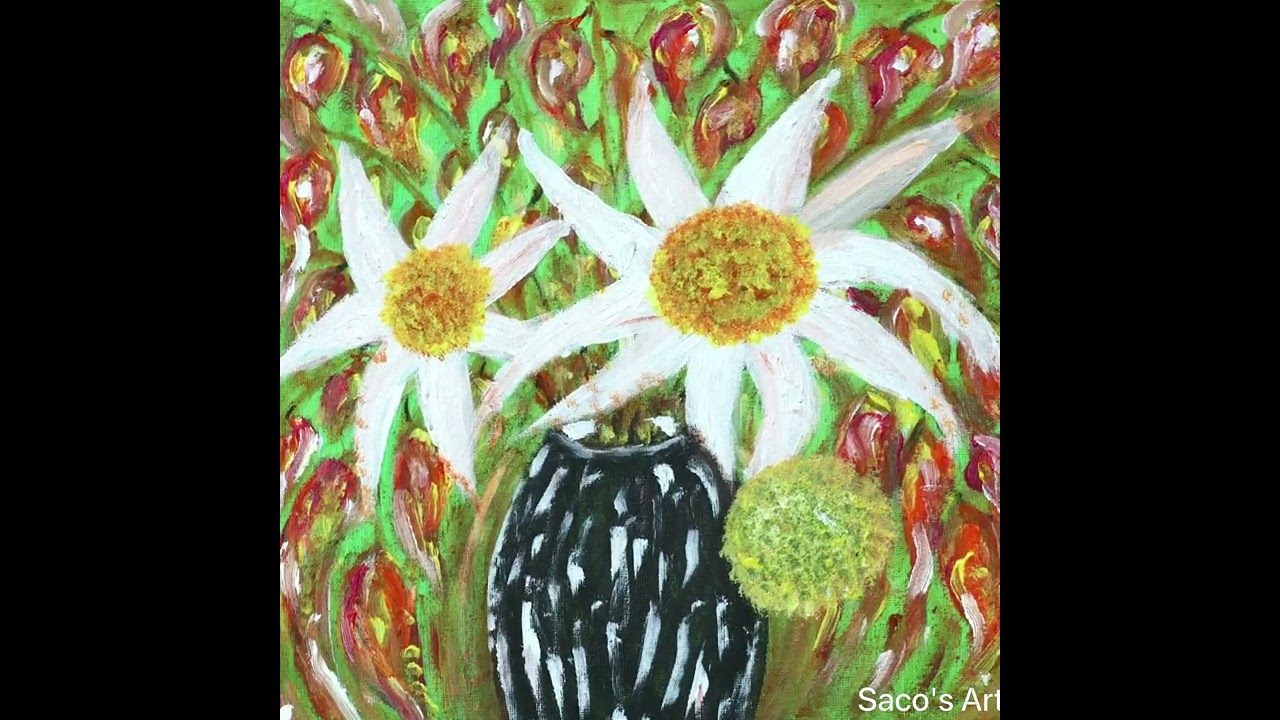two Daisies, #acrylicpainting  and #relaxingmusic, #art, #relaxart, #relaxpainting, #painting