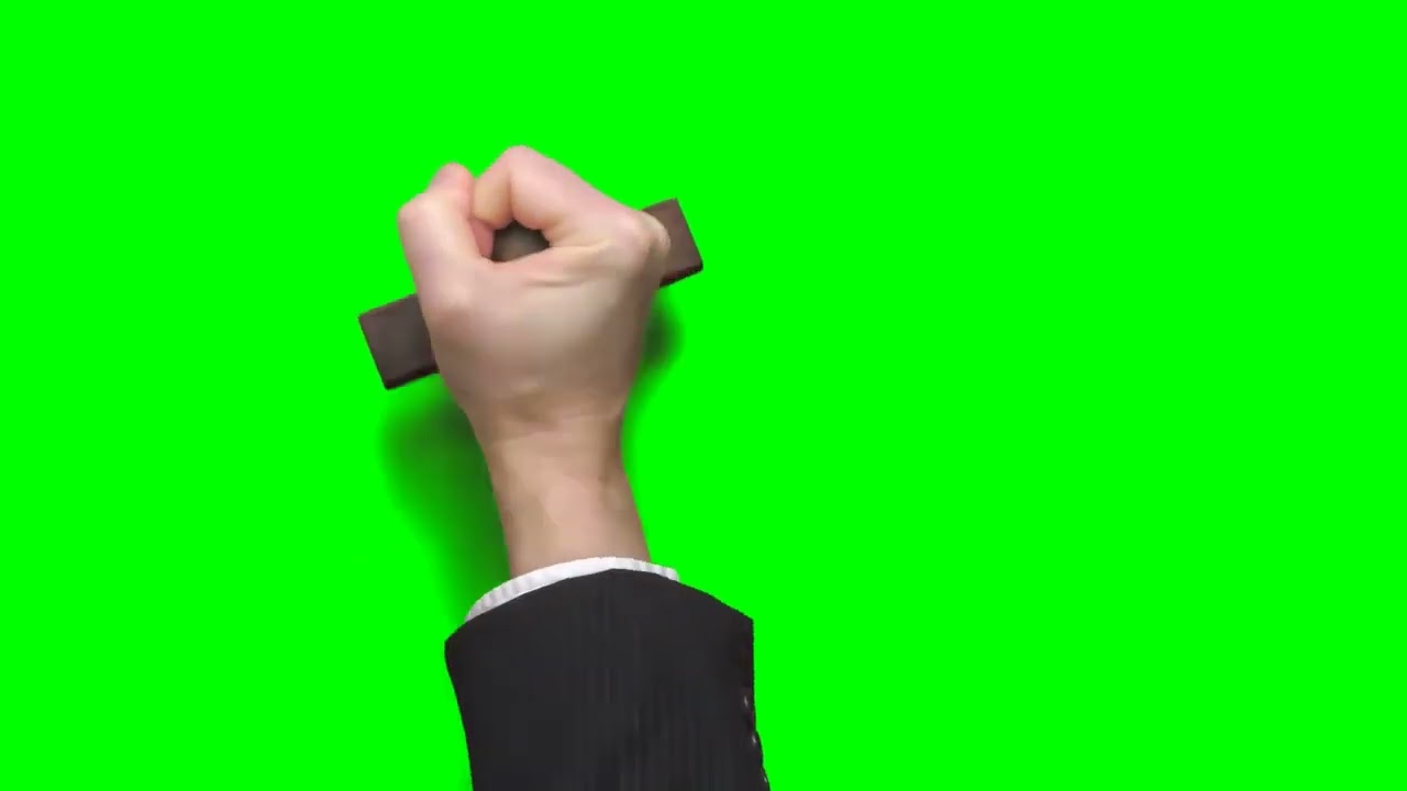 Businessmans hand stamping Green screen