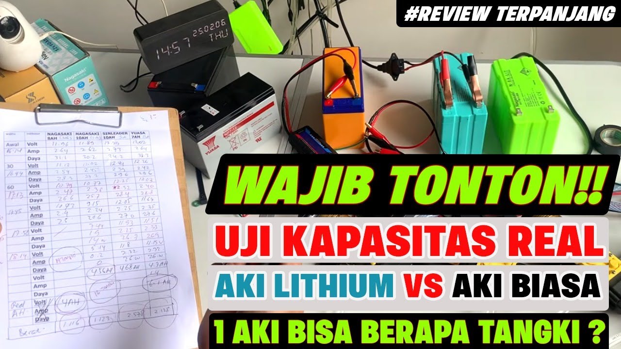 Tes Uji Real Kapasitas Adu Kuat AKI YUASA 7AH  Sinleader 10AH VS Nagasaki Lithium 8A dan 10AH