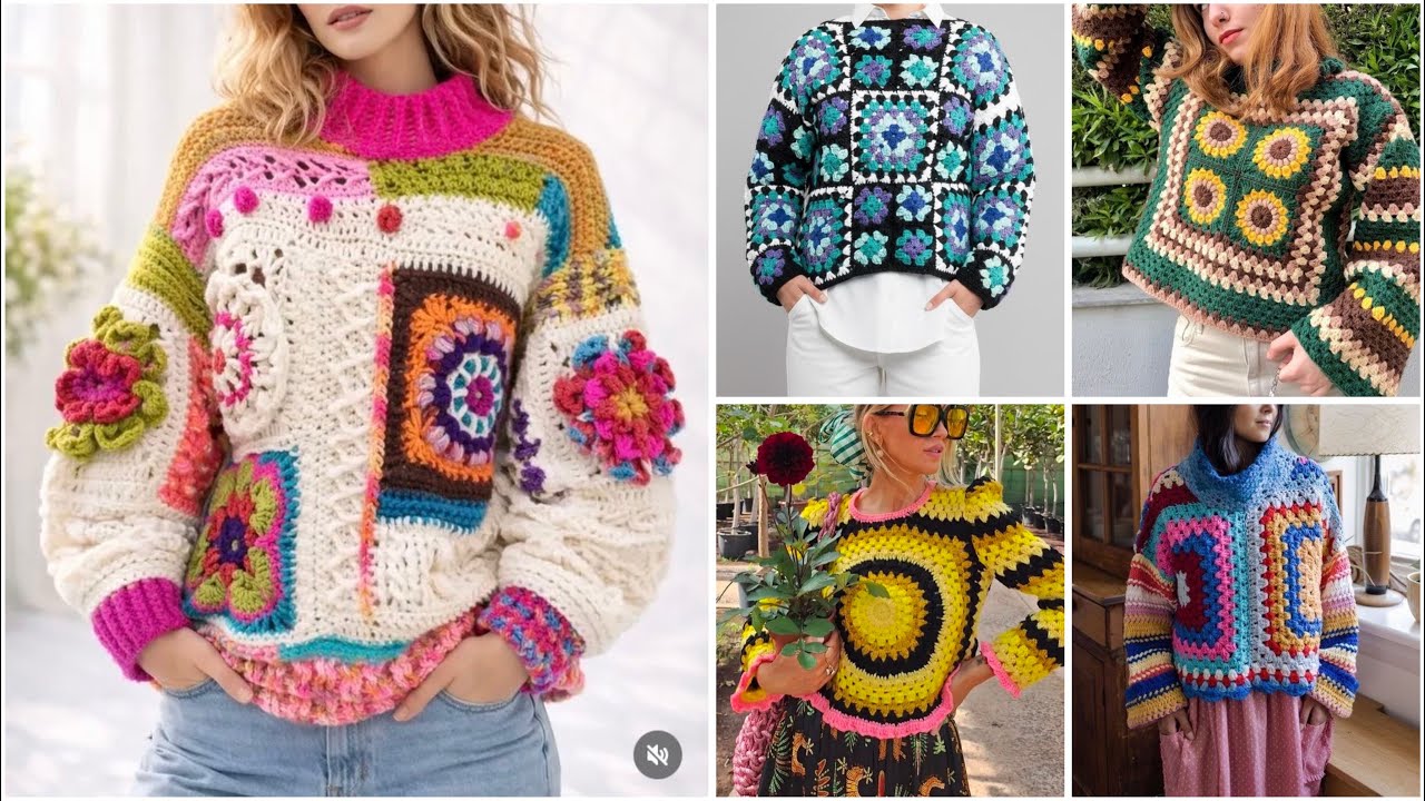Very beautiful crochet 🧶 multicoloured sweater jacket designs ideas