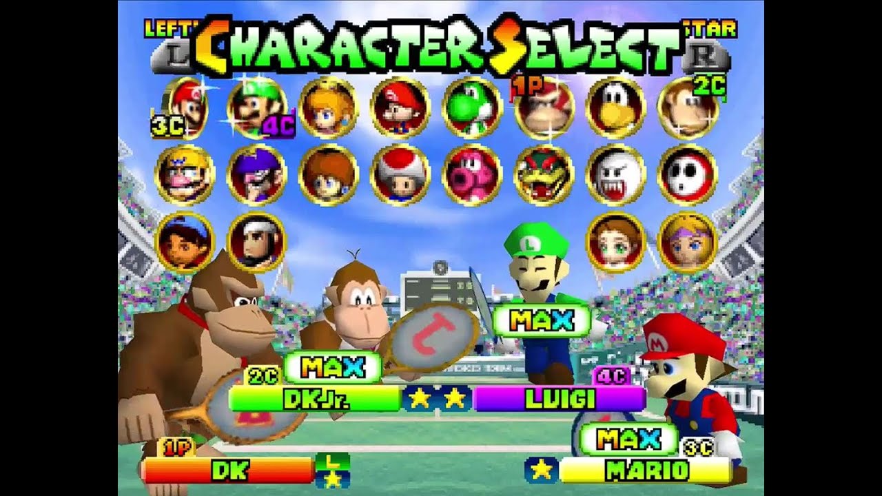 Mario Tennis 64 Doubles Exhibition - Donkey Kong and Donkey Kong Jr. vs Mario and Luigi (MAX)
