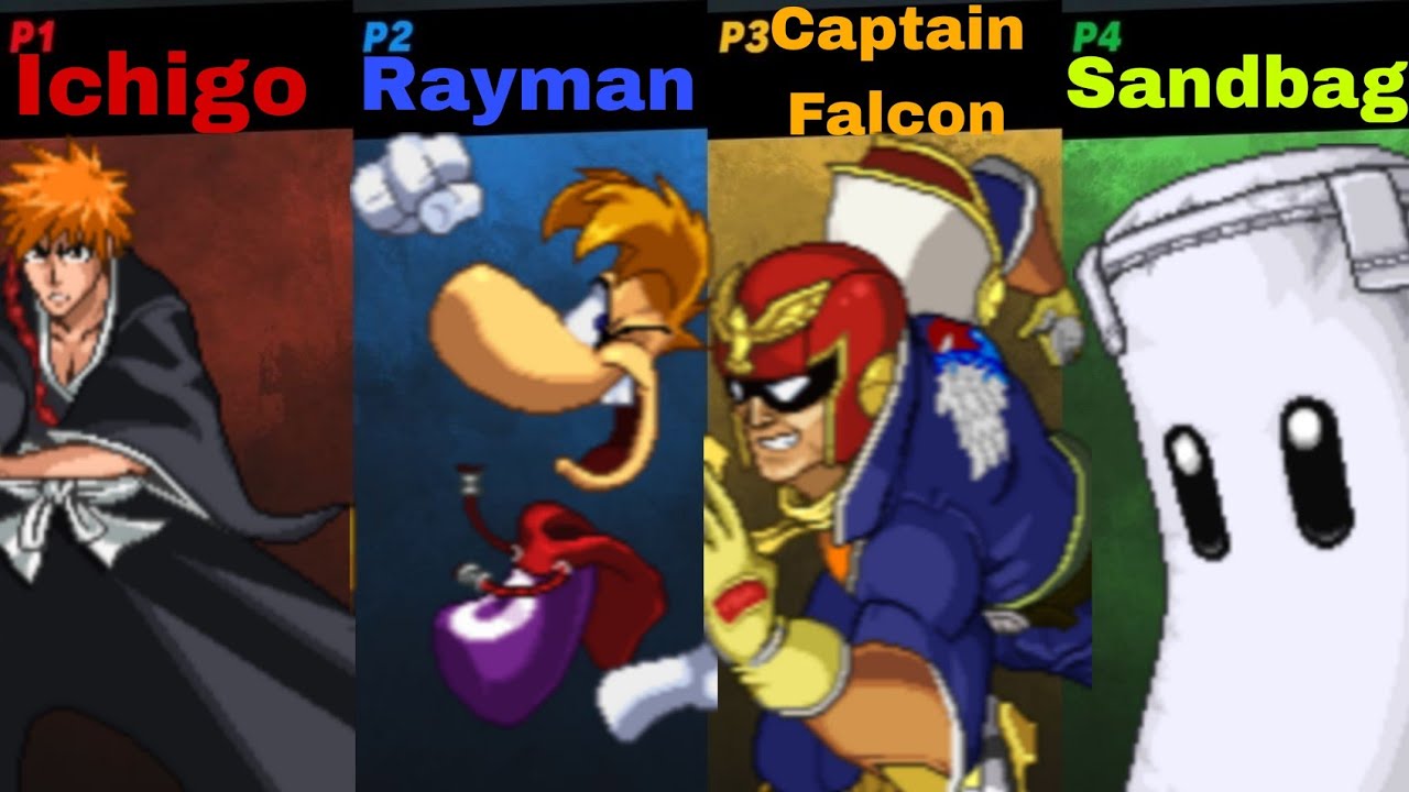 Super Smash Flash 2- Ichigo Vs Rayman Vs Captain Falcon Vs Sandbag