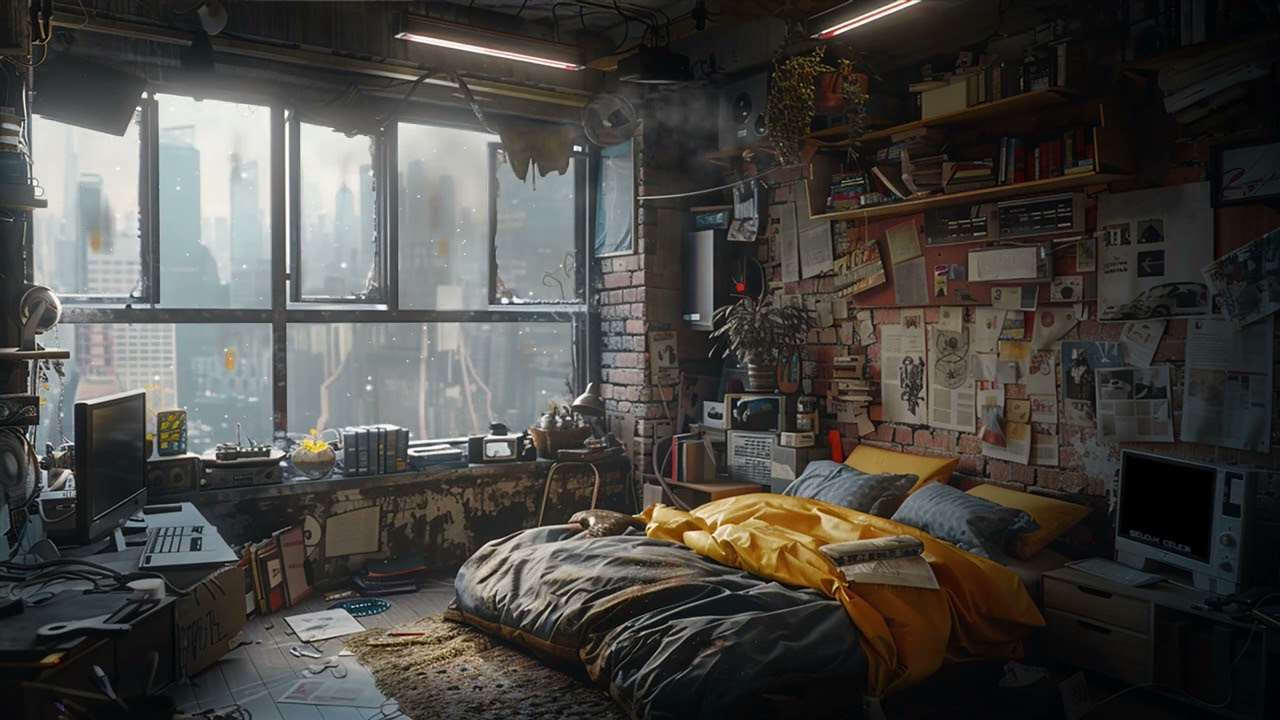 Hidden Shelter Apartment From Snowy Post Apocalyptic World. Sci-Fi Ambiance Sleep, Study, Relaxation