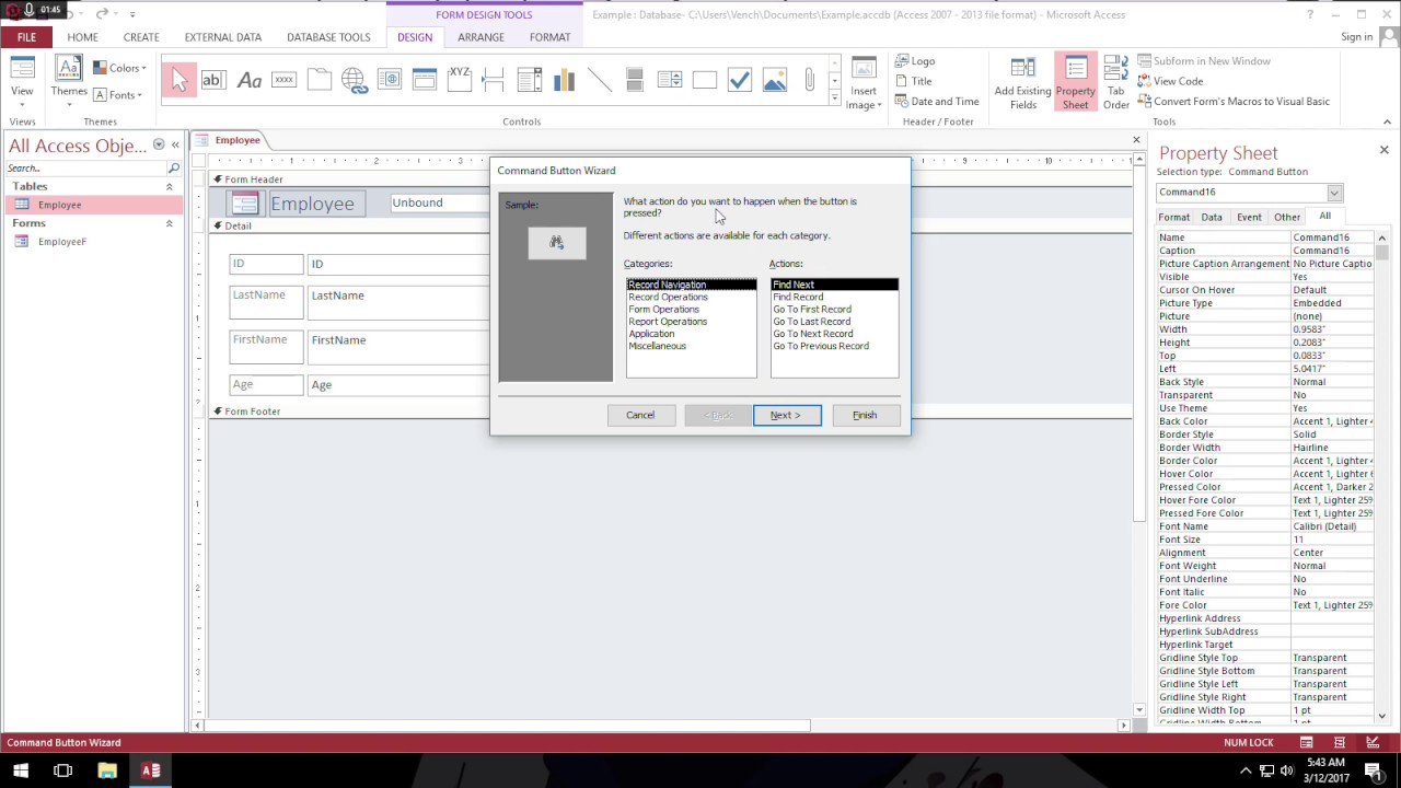 MS ACCESS: Search Button