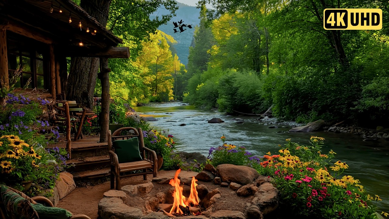 Cozy Spring Cottage by the River 🌸🔥 | Peaceful Forest Cabin Ambience & Relaxing Nature Sounds