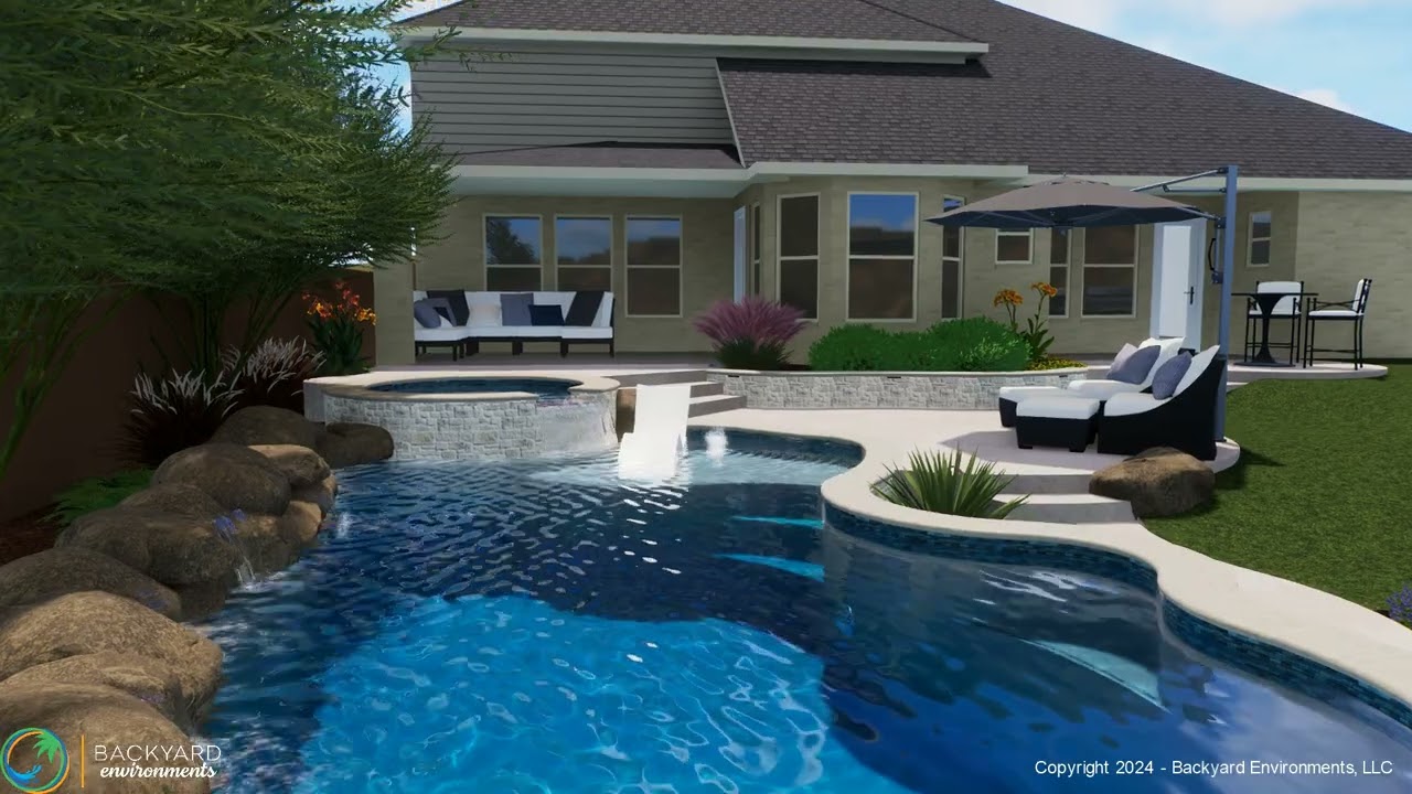 Croswell - Draft A - 3D Design Concept (Custom Pool & Outdoor Living Space) | Backyard Environments