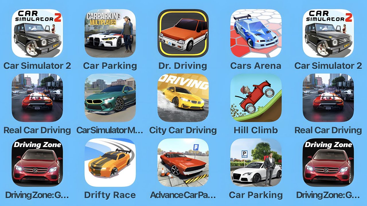 Car Simulator 2, Car Parking, Dr Driving, Cars Arena, Real Car Driving, Drifty Race, City Car Park