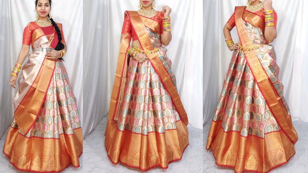BANARASI TISSUE SAREE DRAPING IN LEHENGA STYLE|SIDHA PALLU LEHENGA STYLE|LEHENGA SAREE|HINDI