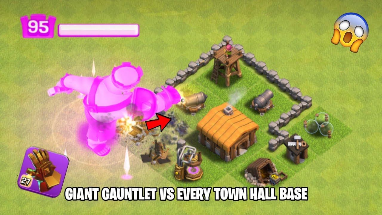 Gigantic King Gauntlet Vs Every Townhall Base Formation -  Clash of clans