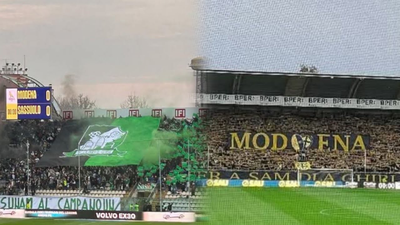 Coreografia delle due tifoserie in derby emiliano | Modena - Sassuolo , 12/04/2025