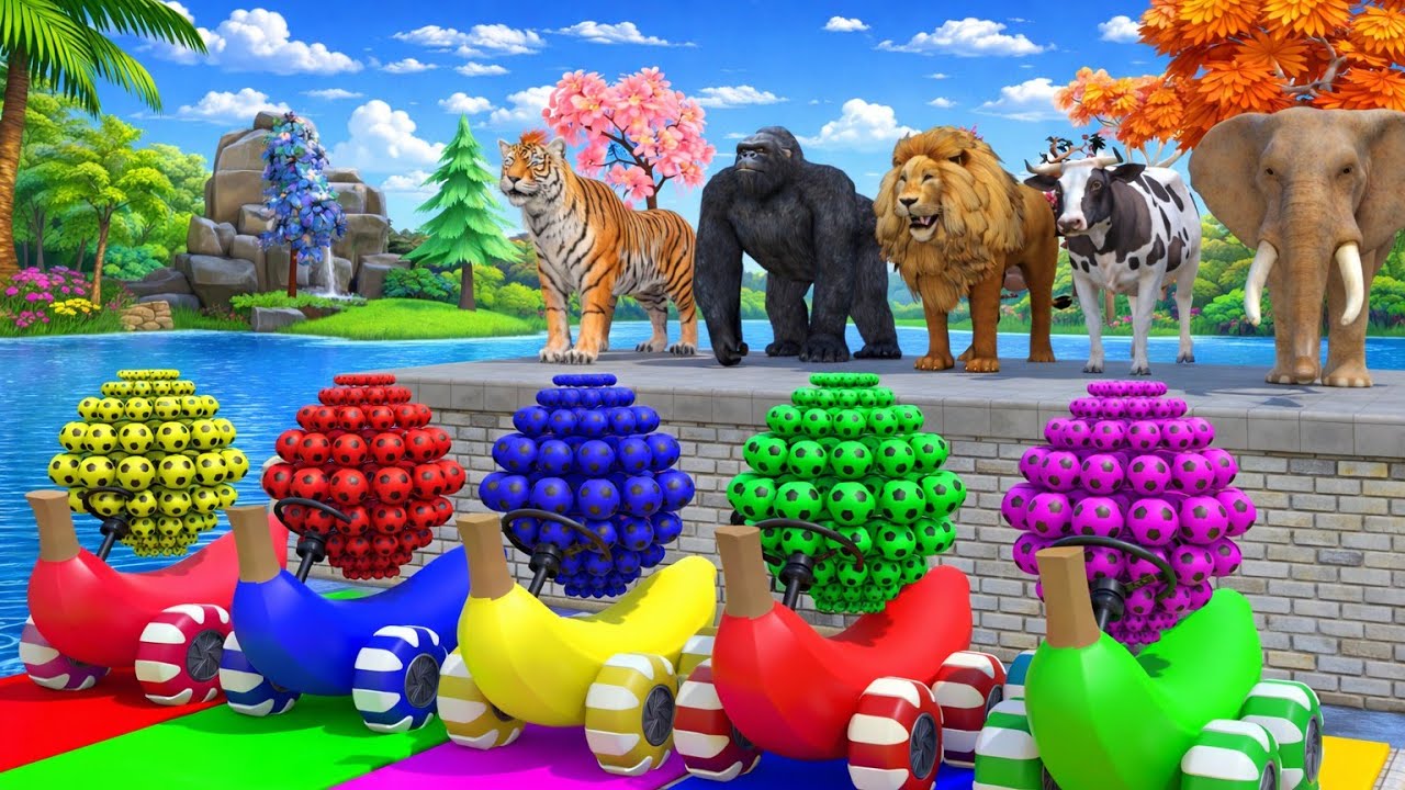 Elephant Gorilla Long Slide Game With Cow Hippopotamus Tiger - 3d Animal Game - Funny 3d Animals