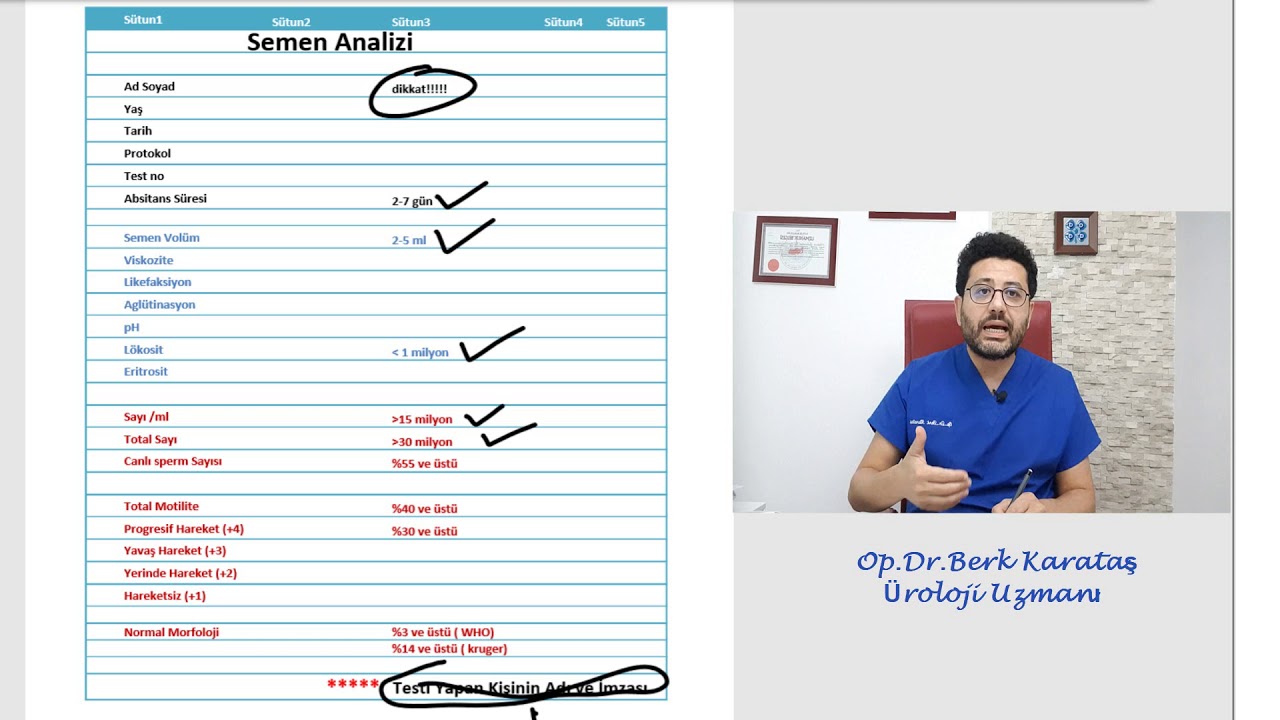 Spermiogram Testi ( sperm testi ) Değerlendirme , Normal Değerler Nedir ?