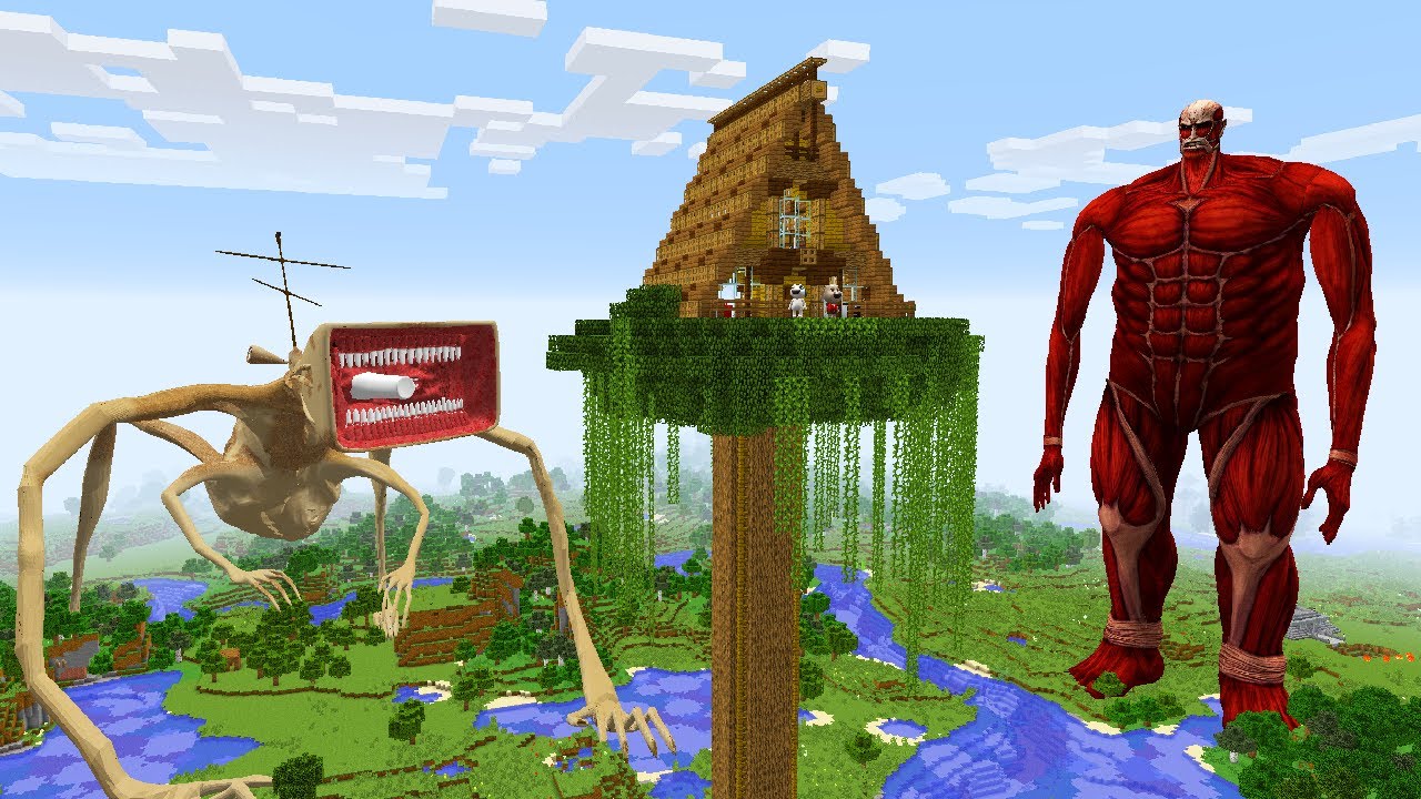 SURVIVING FROM COLOSSAL TITAN AND MEGA HORN HEAD in Minecraft - Gameplay