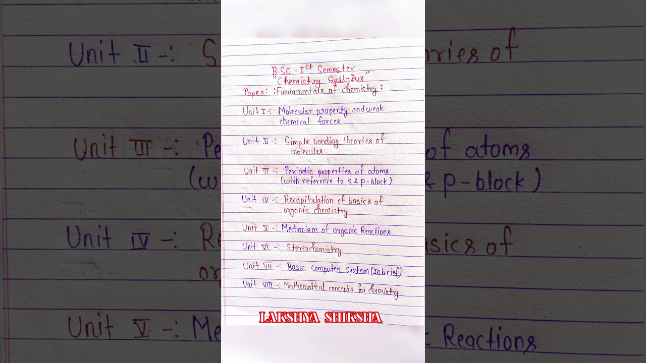 Bsc 1st semester chemistry syllabus | bsc 1st year 1st semester chemistry syllabus  | #bscchemistry