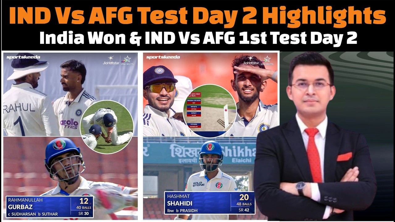 India vs Afghanistan Test Match Day 2 Complete Highlights.
