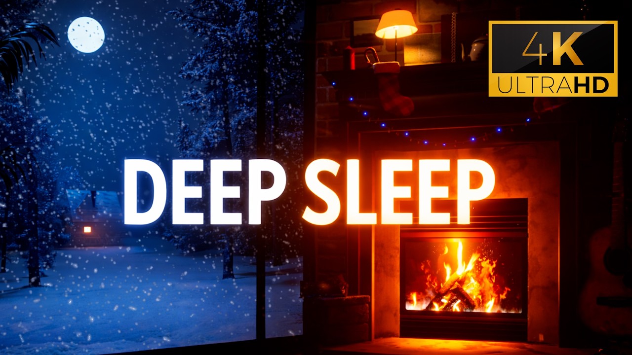 🔥 Cozy Fireplace & Snowy Night ❄️ Relaxing Fire Sounds for Deep Sleep (3 Hours)
