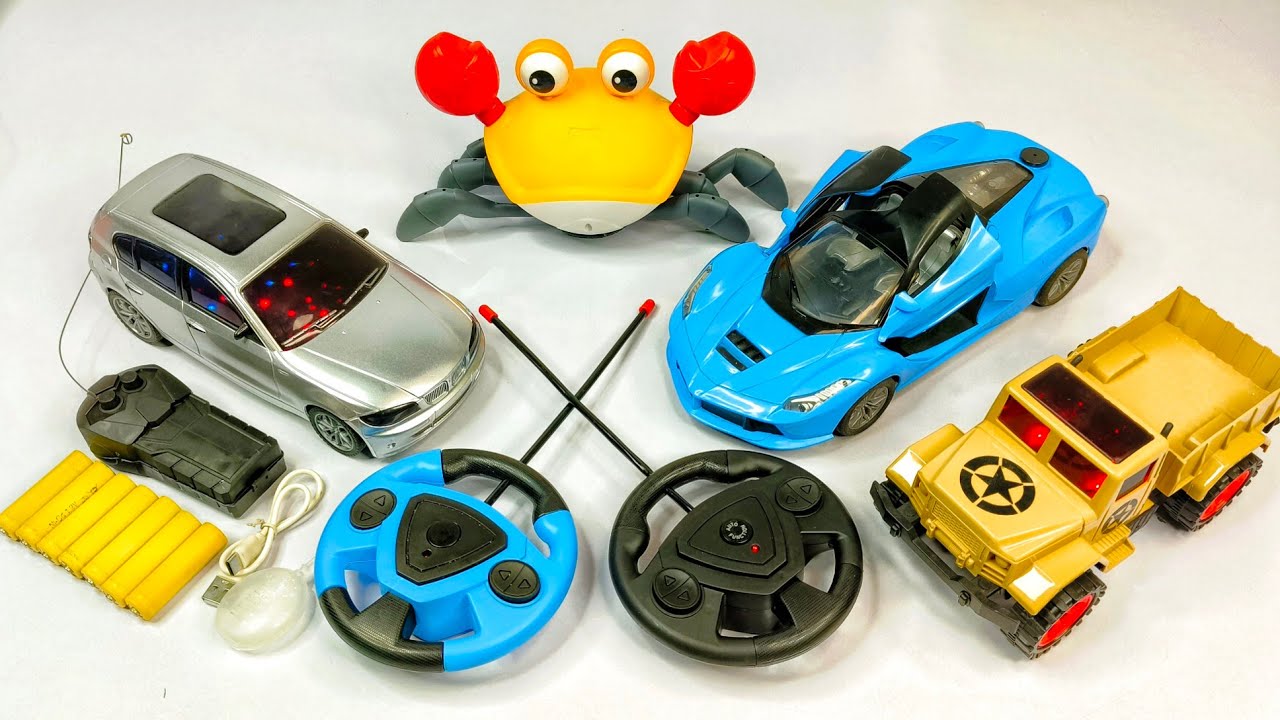 Unboxing Remote Control BMW Car and RC Lamborghini Car With Open Door, RC Track, Electric Crab Toy