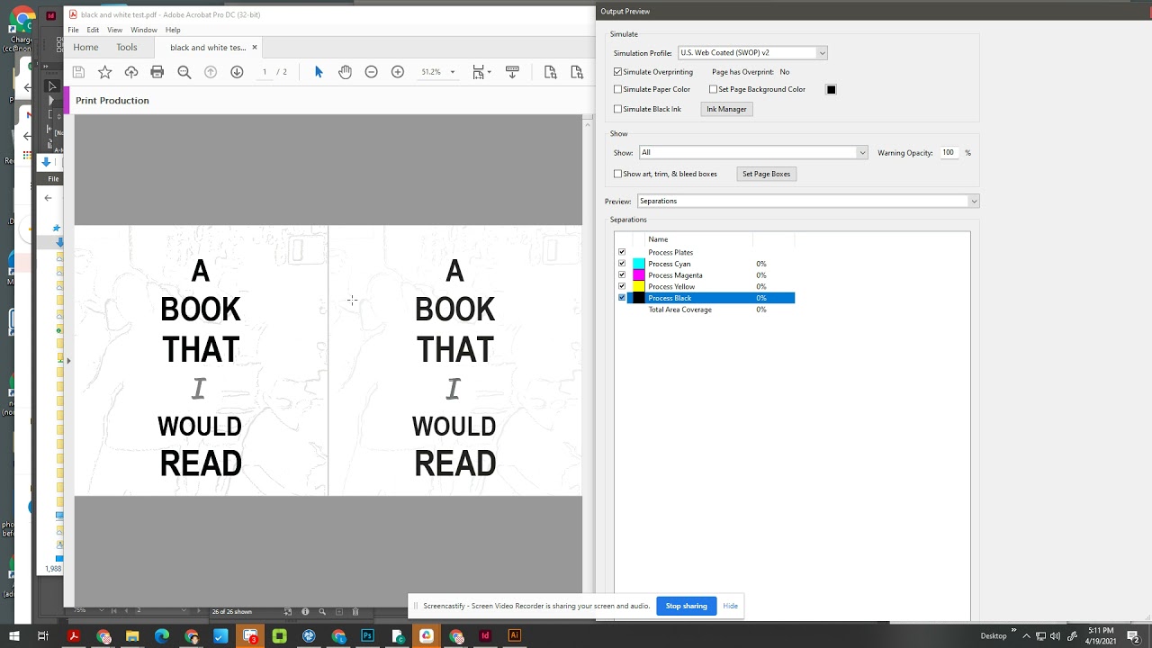 How to check if a file is made using black ink only in Acrobat using Output Preview
