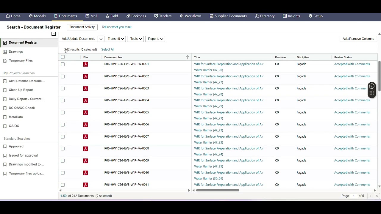 #search file in Aconex, #current  Documents Status #downloading excel file with Documents