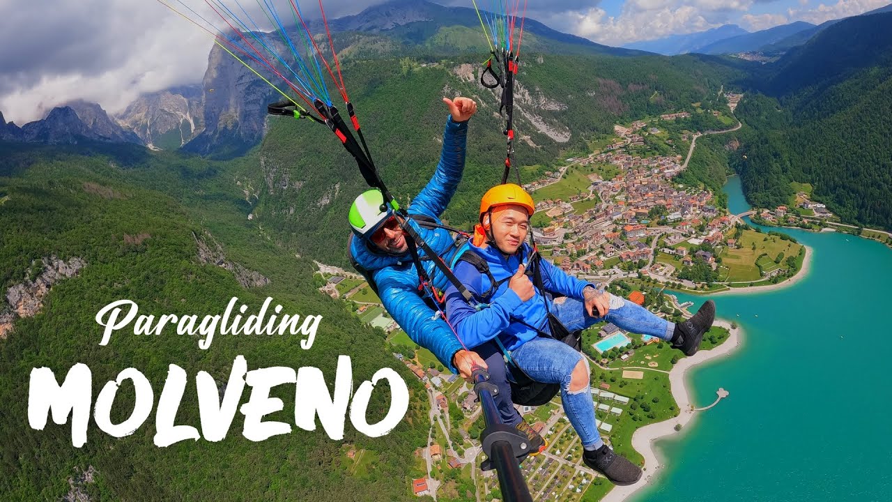 Paragliding at Lake Molveno, The Dolomites, Northern Italy