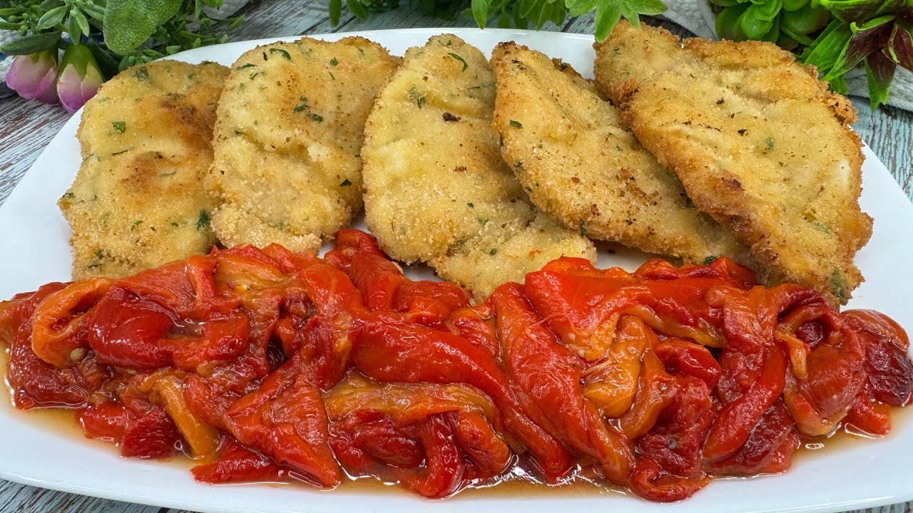 ¡Prepara la Cena o la Comida en solo 5 minutos! 🤩 Filetes Rebozado con Pimientos Asados