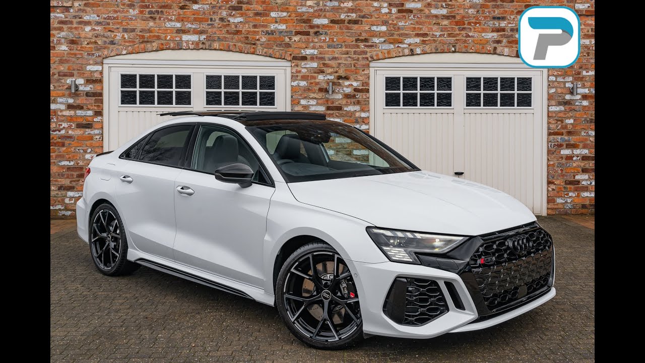 2023/23 AUDI RS3 VORSPRUNG SALOON IN GLACIER WHITE METALLIC WITH FULL EXTERIOR BLACK PACK