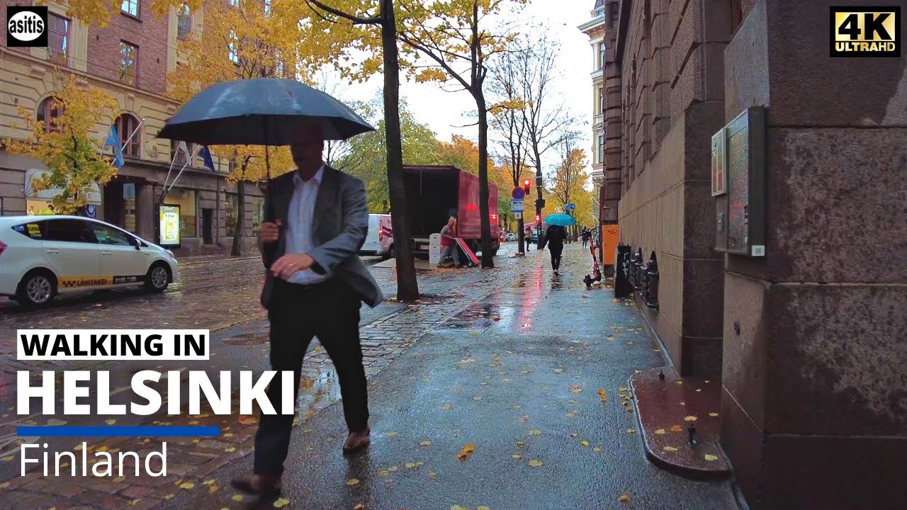 Autumn Rain Walk in Helsinki City Center & Töölönlahti (5 Oct 2021)