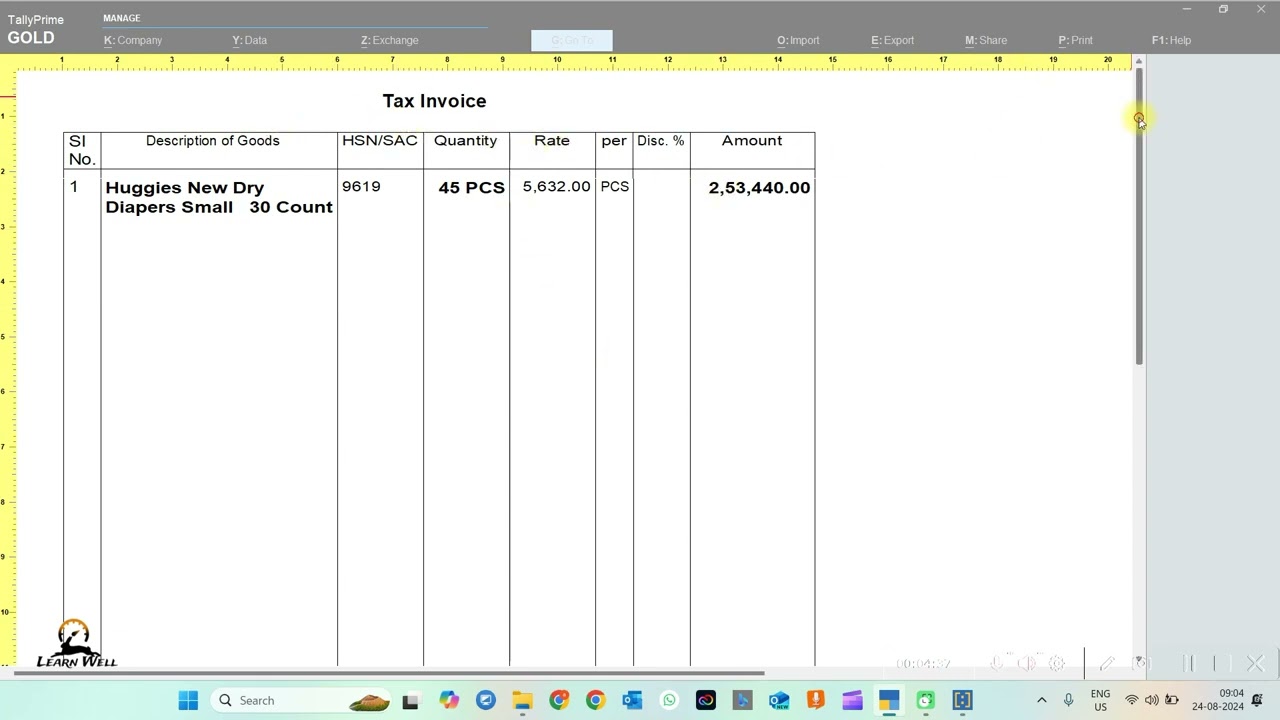Invoice Customization - TallyPrime TDL Course | Free Tally Prime TDL @Learn Well