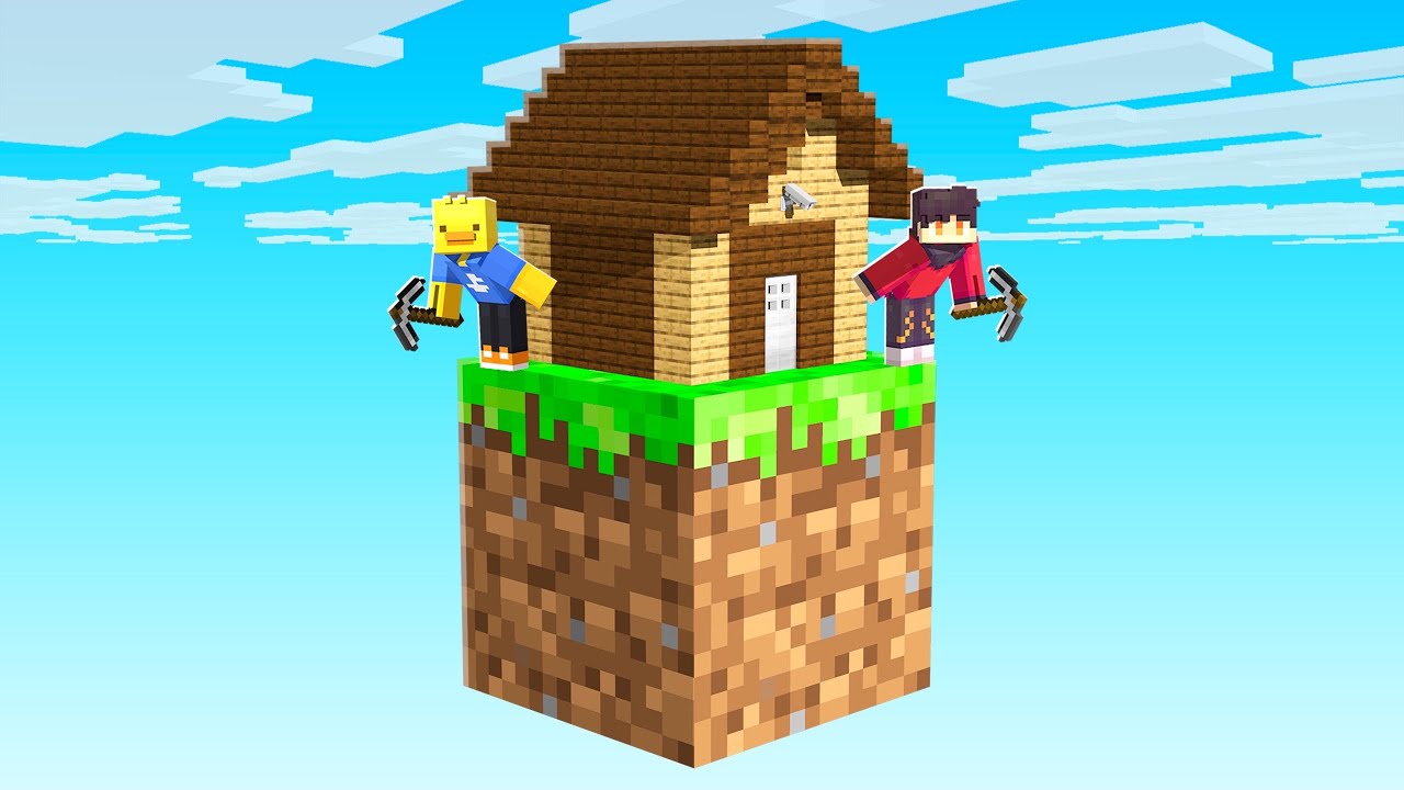 We Built a GIANT HOUSE on ONE BLOCK in Minecraft!