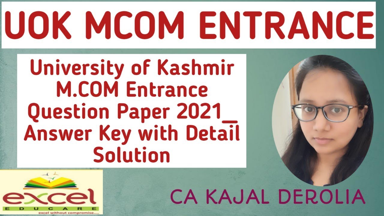 UOK M.com Entrance Question Paper & Answer of 2021 | M.Com Entrance Exam 2022 | Answer Key |