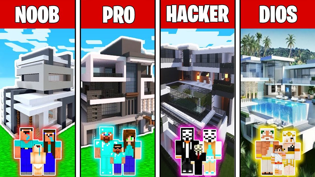CASA MODERNA NOOB VS PRO VS HACKER VS DIOS EN MINECRAFT TROLL 😱