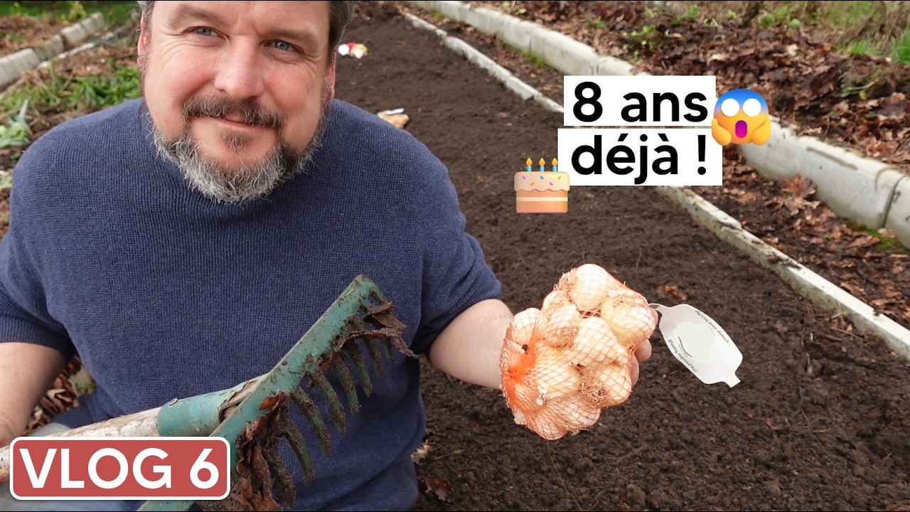 [VLOG février 6] On plante ail rose, oignon et échalote ➕ 8 ans déjà ! 🎂