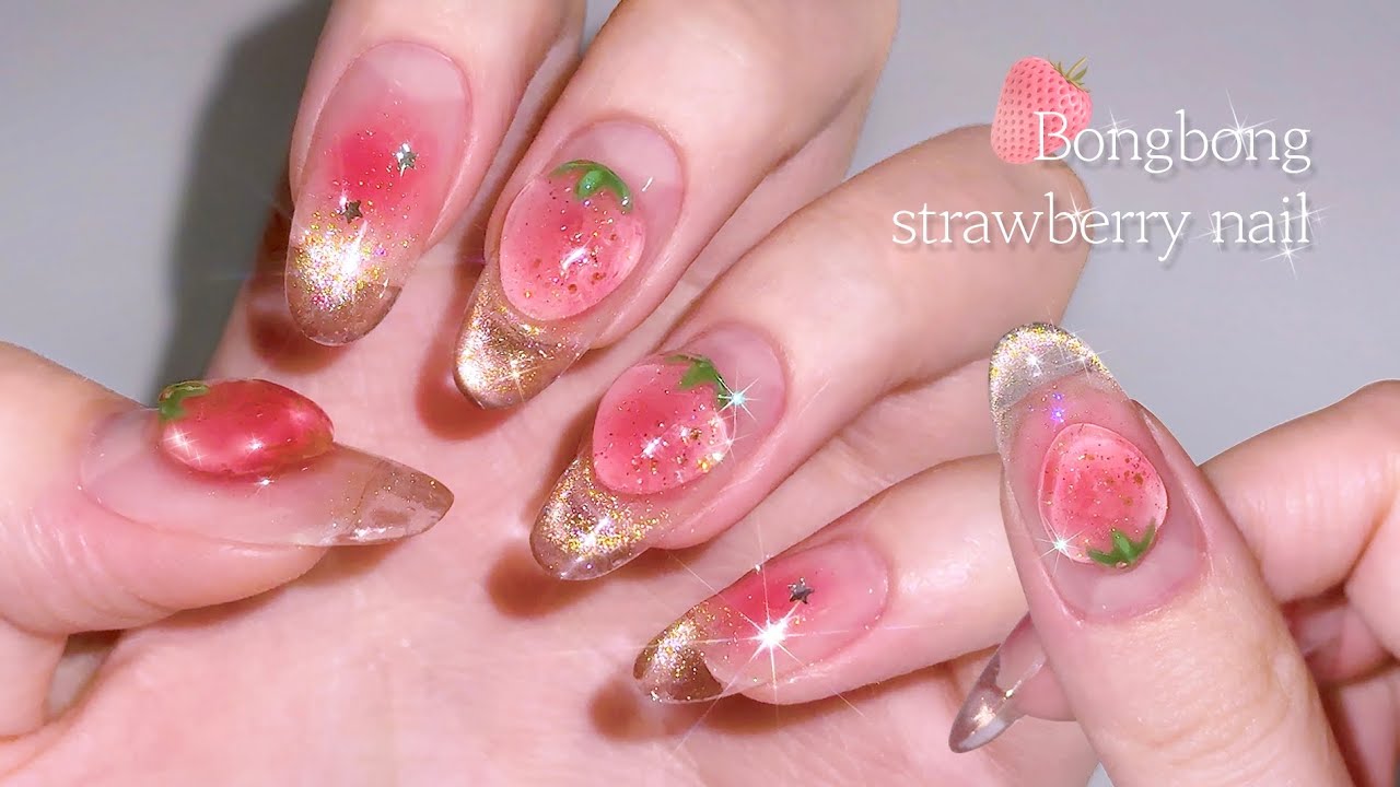 봉봉 딸기네일🍓 ༘♡ / 역대급 실물,,💕 / 쉬운 젤연장 방법 / 딸기 엠보