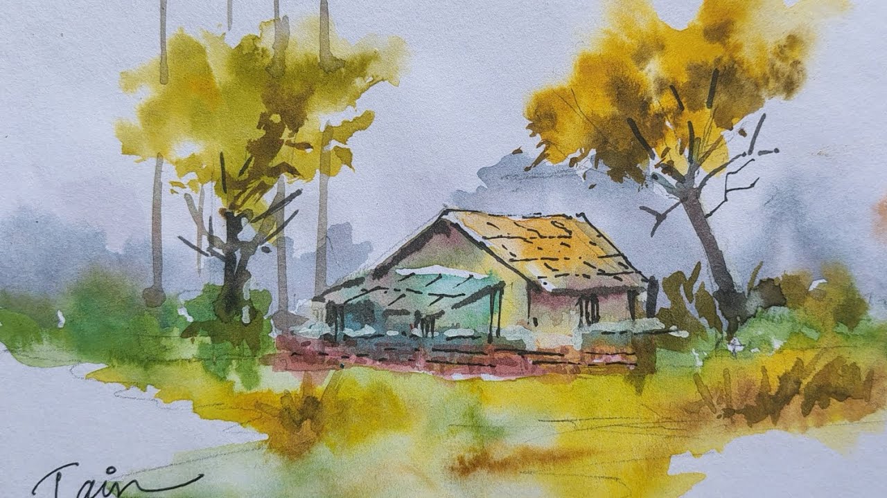 Landscape Painting/ water colour Demo /Jain N Paravur 