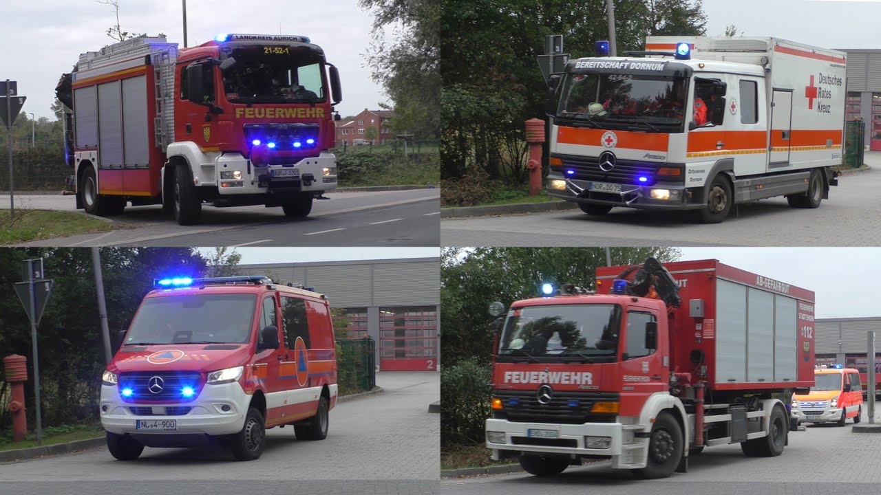[Brennt Container auf Schiff] Feuerwehr Norden + 4 Gefahrgutzüge + DRK auf Einsatzfahrt