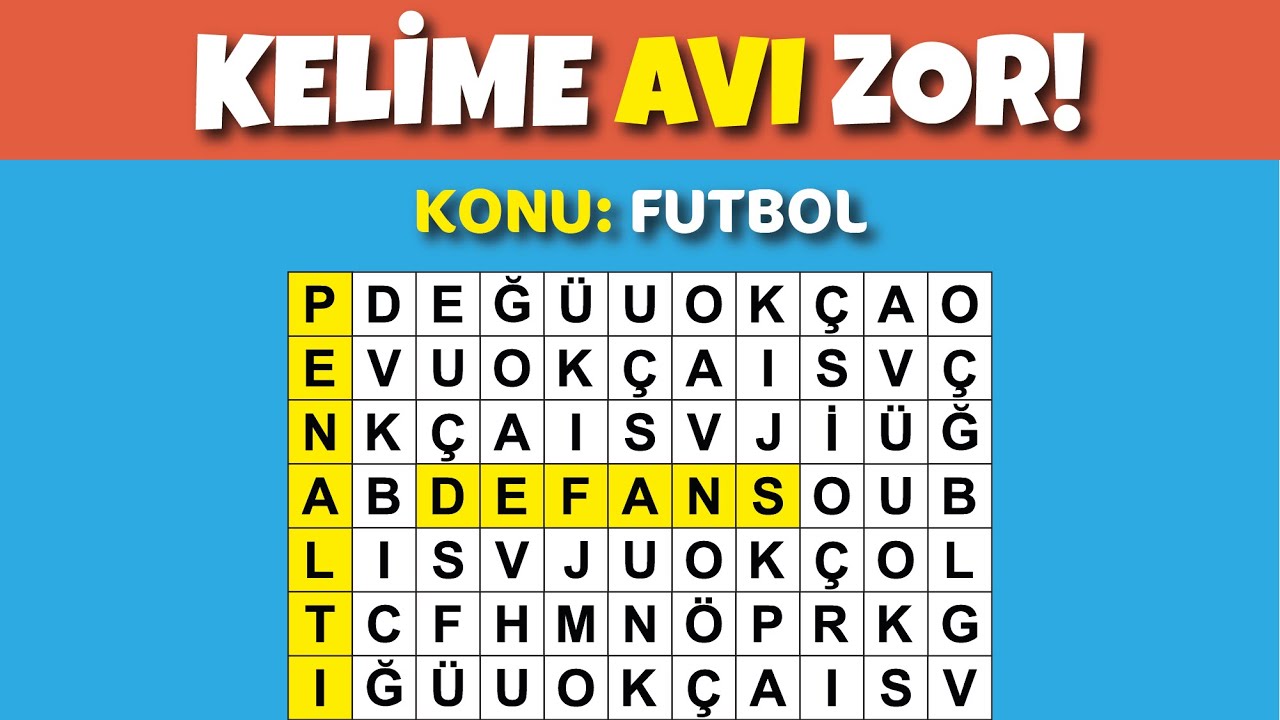 KELİME AVI ✍️ Konu: FUTBOL ⚽ Gizli Kelimeleri Bulabilir misin? 🤔 Turkish Quiz, Kelime Bulmaca