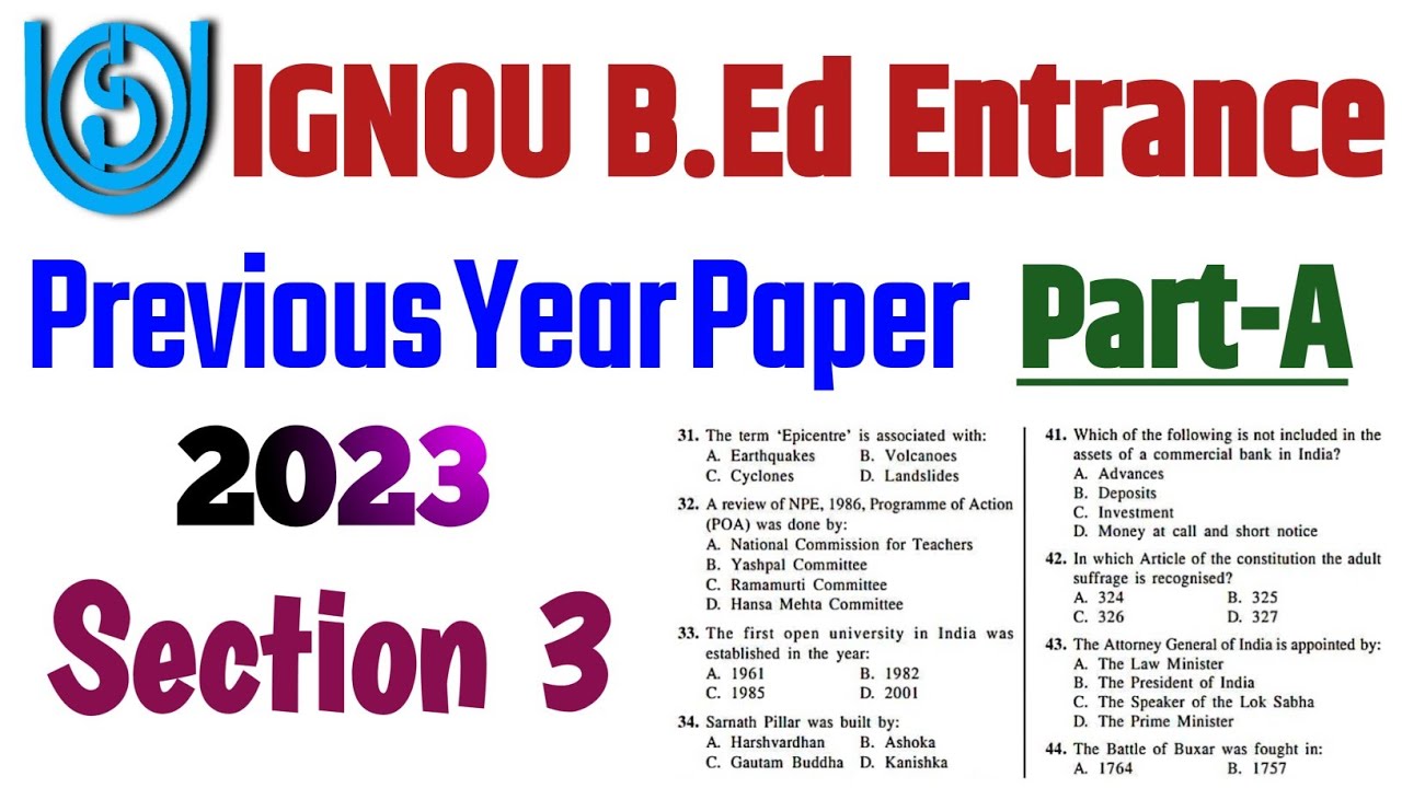 IGNOU B.Ed Entrance Exam 2023 PYQ | Educational and General Awareness