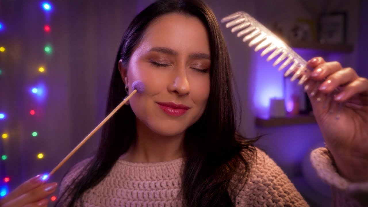 💚 ASMR Easy Sleep & Relaxation 💤 Face combing, hand movements, fabric sounds, countdown | Portuguese