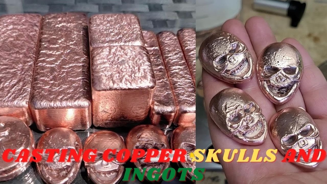 Casting copper skulls and ingots - Devil Forge