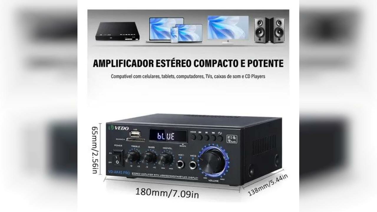 Review: Ak45pro Amplificador Multifuncional Estéreo Bluetooth 400w*2 Preto 50 W 127/220v