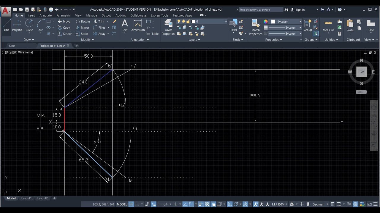 Engineering Drawing ।। projection of lines