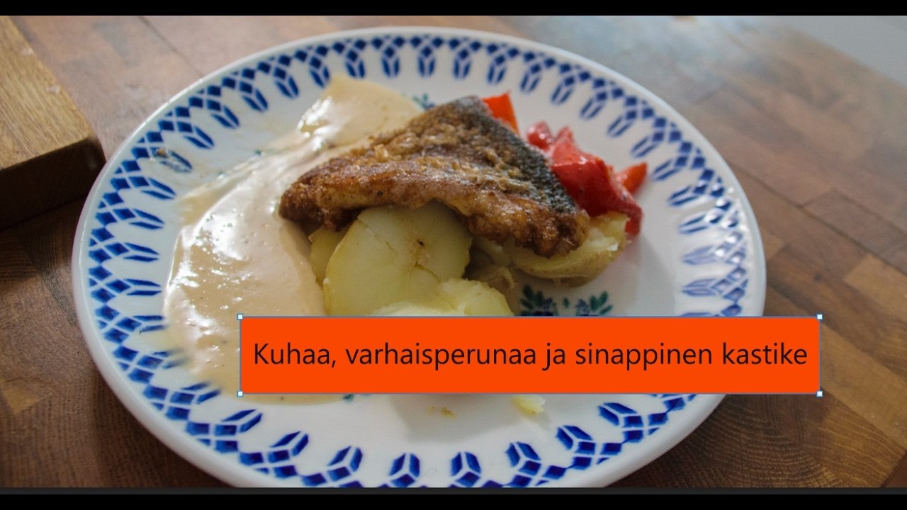 Kuhaa, varhaisperunaa ja sinappinen kastike