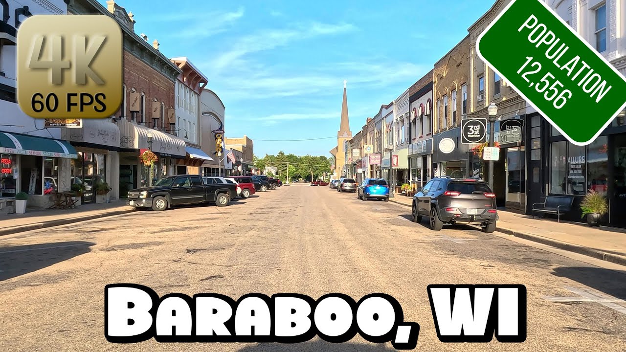 Driving Around Small Town Baraboo, Wisconsin in 4k Video