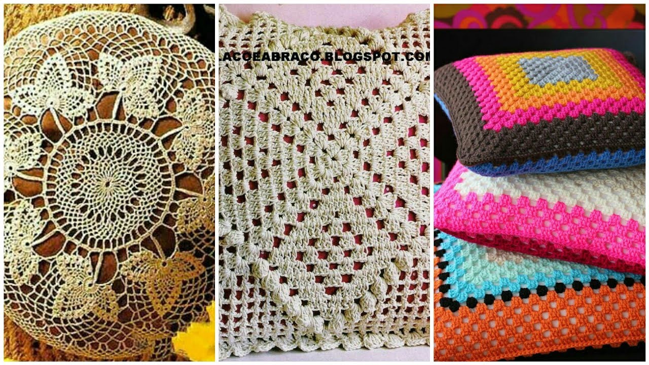 Beautiful hand knitted crochet lace pattern cushion covers design for libing rooms,/home decor ideas