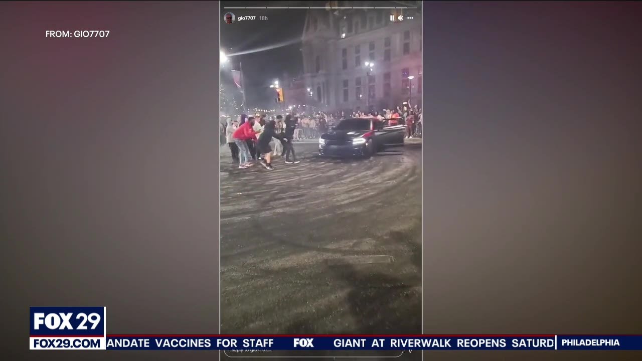 Unruly group damages police car, performs donuts outside Philadelphia's City Hall